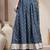 Blue floral printed cotton flared maxi skirt for women