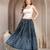 Blue floral printed cotton flared maxi skirt for women