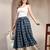 Blue floral printed cotton flared maxi skirt for women