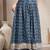 Blue floral printed cotton flared maxi skirt for women