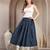 Blue floral printed cotton flared maxi skirt for women