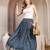 Blue floral printed cotton flared maxi skirt for women