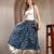 Blue graphic printed cotton flared maxi skirt for women