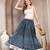 Blue floral printed cotton flared maxi skirt for women
