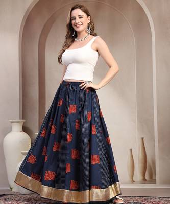 Multicolor graphic printed cotton flared maxi skirt for women 1