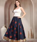 Multicolor graphic printed cotton flared maxi skirt for women
