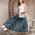 Blue floral printed cotton flared maxi skirt for women