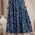Blue floral printed cotton flared maxi skirt for women