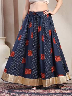 Multicolor graphic printed cotton flared maxi skirt for women 2