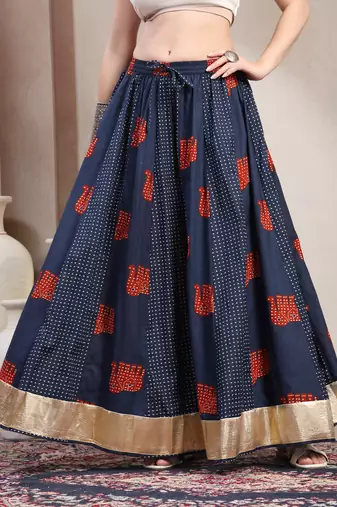 Multicolor graphic printed cotton flared maxi skirt for women