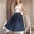Blue floral printed cotton flared maxi skirt for women