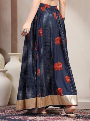 Multicolor graphic printed cotton flared maxi skirt for women 3
