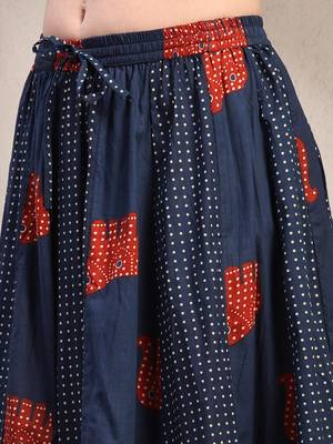 Multicolor graphic printed cotton flared maxi skirt for women 4