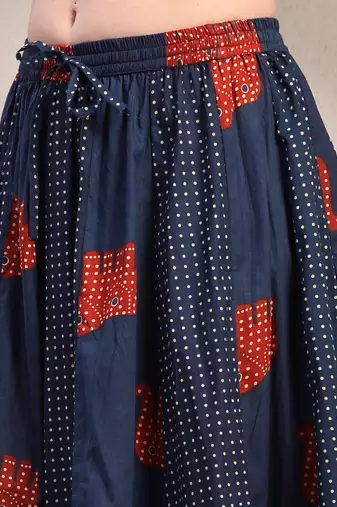 Multicolor graphic printed cotton flared maxi skirt for women