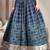Blue floral printed cotton flared maxi skirt for women