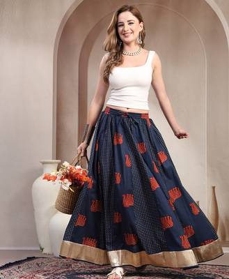 Multicolor graphic printed cotton flared maxi skirt for women 5