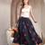 Multicolor graphic printed cotton flared maxi skirt for women