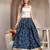 Blue floral printed cotton flared maxi skirt for women