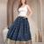 Blue graphic printed cotton flared maxi skirt for women