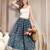 Blue floral printed cotton flared maxi skirt for women