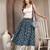 Blue graphic printed cotton flared maxi skirt for women