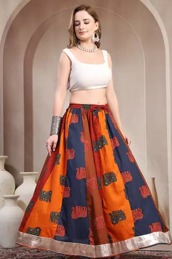 Multicolor color blocked cotton flared maxi skirt for women