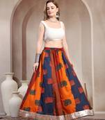 Multicolor color blocked cotton flared maxi skirt for women