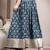 Blue graphic printed cotton flared maxi skirt for women