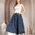 Blue graphic printed cotton flared maxi skirt for women