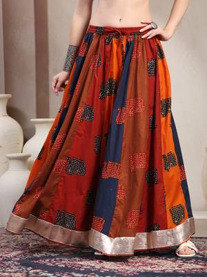 Multicolor color blocked cotton flared maxi skirt for women 2