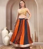 Multicolor color blocked cotton flared maxi skirt for women