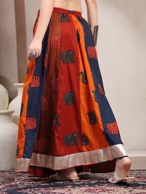 Multicolor color blocked cotton flared maxi skirt for women 3