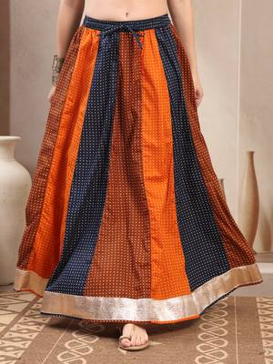 Multicolor color blocked cotton flared maxi skirt for women 2