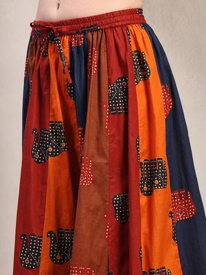 Multicolor color blocked cotton flared maxi skirt for women 4