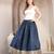 Blue floral printed cotton flared maxi skirt for women