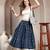 Blue graphic printed cotton flared maxi skirt for women