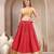 Red printed cotton flared maxi skirt for women