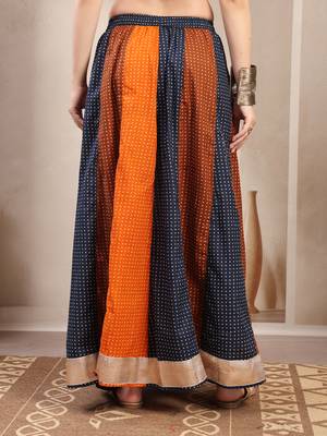 Multicolor color blocked cotton flared maxi skirt for women 3