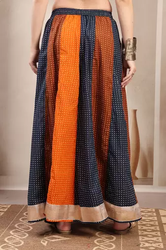 Multicolor color blocked cotton flared maxi skirt for women