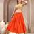 Orange plain cotton flared maxi skirt for women