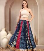 Multicolor color blocked cotton flared maxi skirt for women