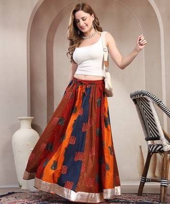 Multicolor color blocked cotton flared maxi skirt for women 5