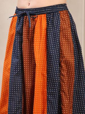 Multicolor color blocked cotton flared maxi skirt for women 4