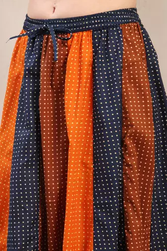 Multicolor color blocked cotton flared maxi skirt for women