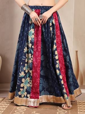 Multicolor color blocked cotton flared maxi skirt for women 2