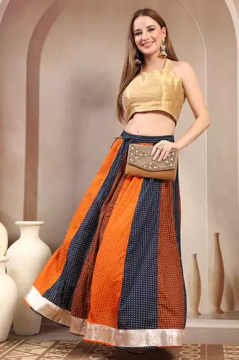 Multicolor color blocked cotton flared maxi skirt for women