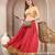 Red printed cotton flared maxi skirt for women