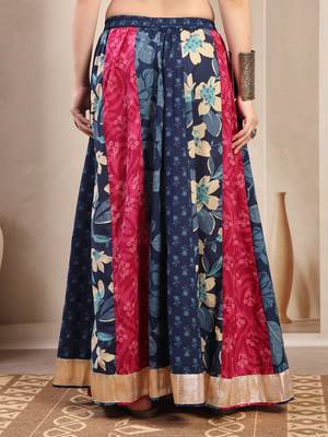 Multicolor color blocked cotton flared maxi skirt for women 3
