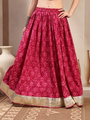 Red floral printed cotton flared maxi skirt for women 2