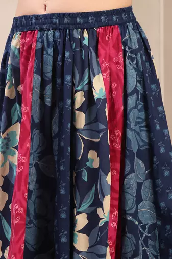 Multicolor color blocked cotton flared maxi skirt for women